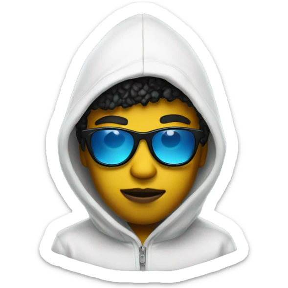 cool black boy with yellow sunglasses and white hoodie with MAC written on it in blue sticker