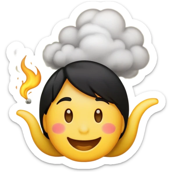 A yellow emoji blowing smoke out and having black hair like a rapper krendric lamar  sticker