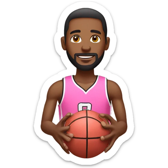 An emoji of a man wearing a pink basketball jersey and holding a pink basketball. sticker