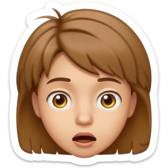 face of young person with short tousled brown hair, light skin, surprised expression, emoji style sticker