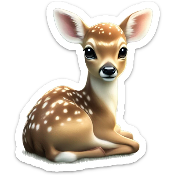 baby deer delicate shimmering angel wings resting peacefully in a lush magical meadow scene is soft golden glow with rays of sunlight filtering through the trees dreamy atmosphere sticker