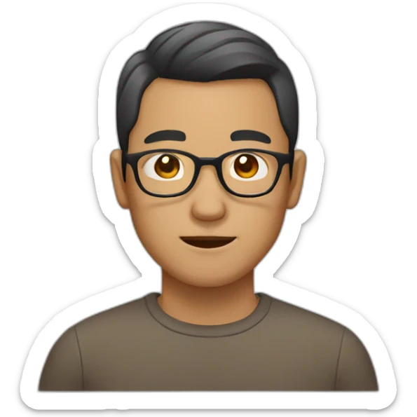 Ugly Asian man wear glasses with brown skin sticker