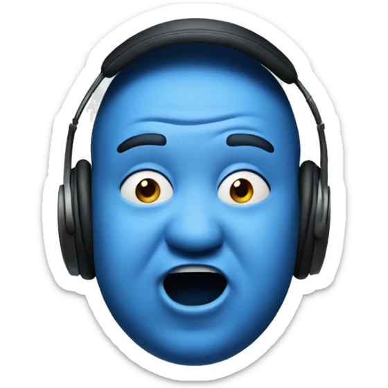 the face of fat blue man with earphones and surprised sticker