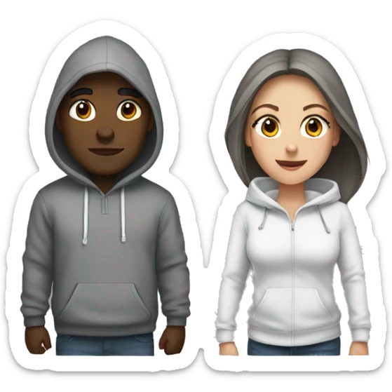 Black man and white girl couple in grey hoodies with hoods  sticker