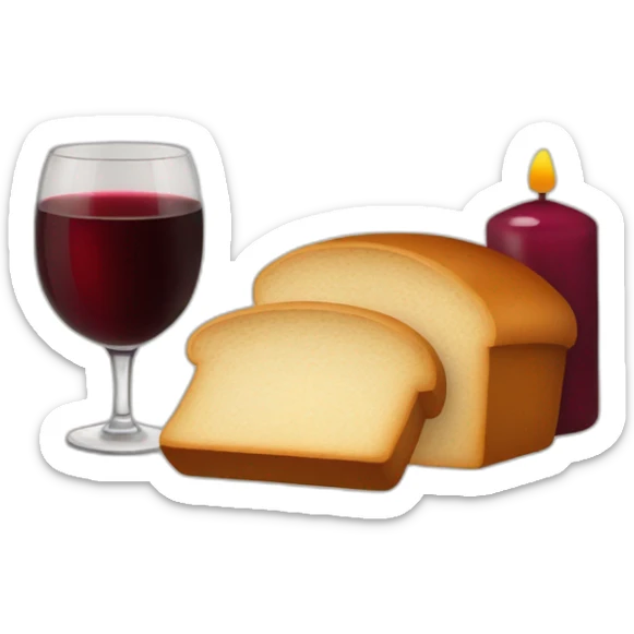 2 candles, a cup of red wine and a loaf of bread sticker