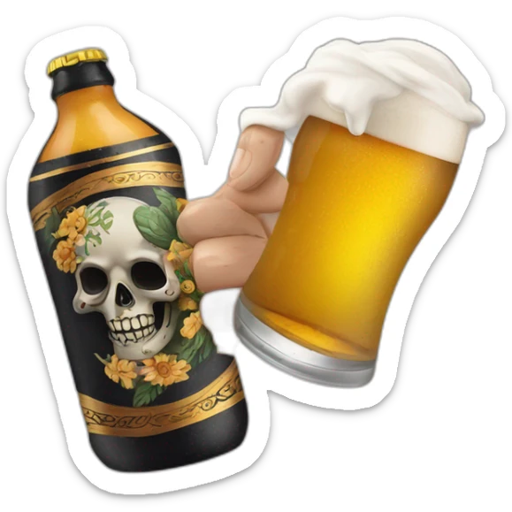 Un brazo con un tatuaje de la Santa muerte, sosteniendo una lata de cerveza en la mano sticker
