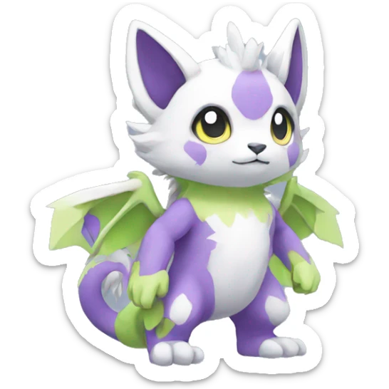 Cute cool purple white lime-green animal hybrid Fakemon full body sticker