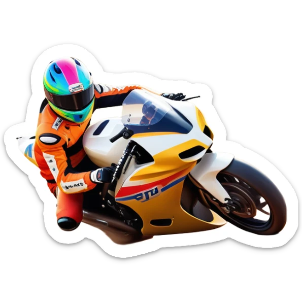 A sleek racing car and motorcycle speeding on a track, leaving a trail of dust behind. The scene captures the thrill of high-speed competition, with blurred motion and vibrant colors, highlighting the dynamic energy of motorsport. sticker