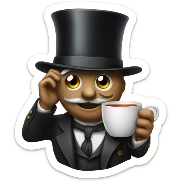 Photorealistic A British gentleman in a monocle and a top hat with a cup of tea in his hand sticker