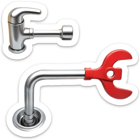 3D illustration of a metal wrench tightening a pipe under a sink, clean Pixar-like 3D style, soft shadows, simple background, plumbing tool focus, vibrant but not exaggerated

 sticker