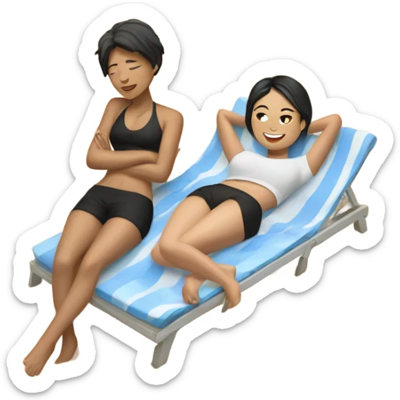 asian girl laying on the beach with american boyfriend sticker