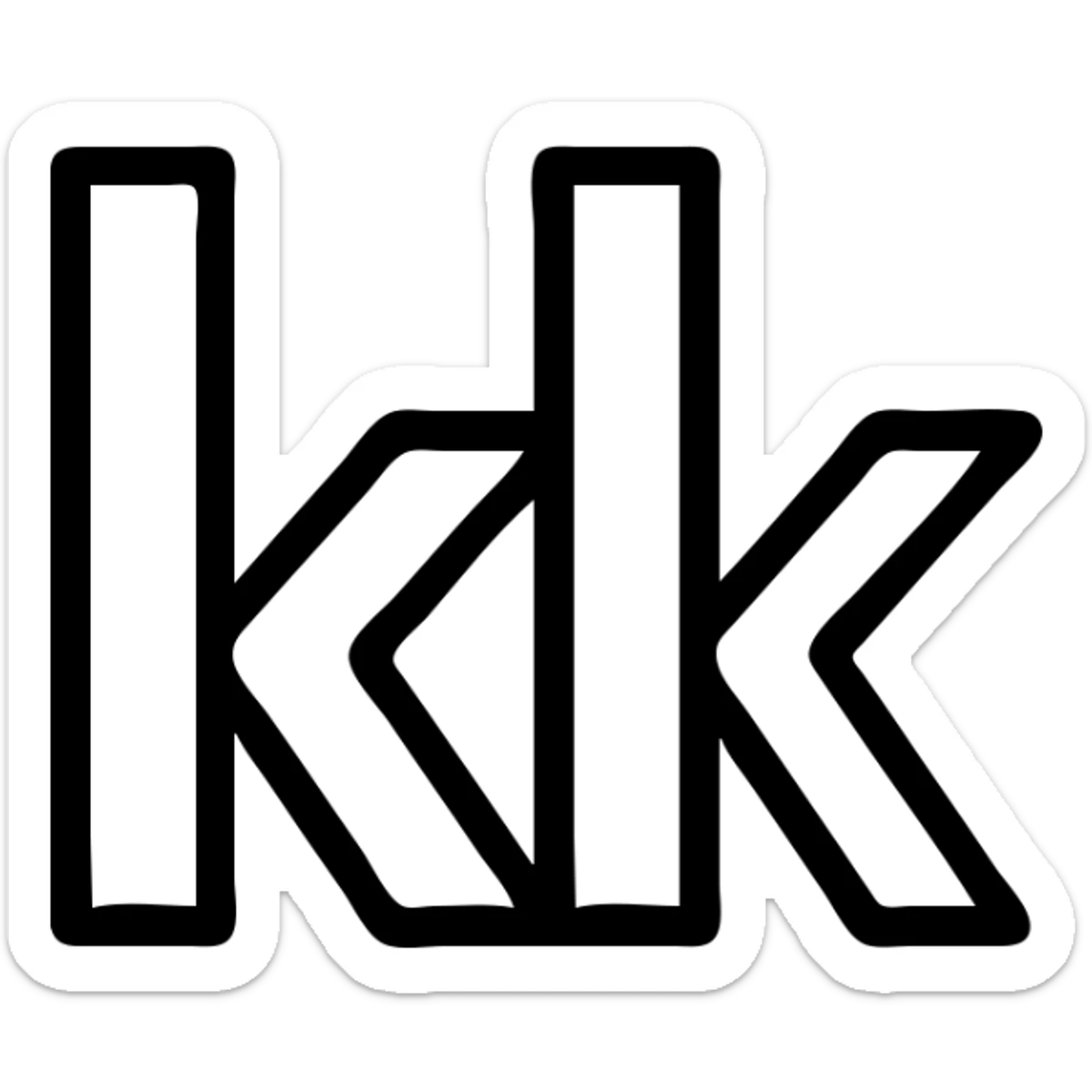 A black and white logo featuring the letters 'kk' with a modern design. sticker