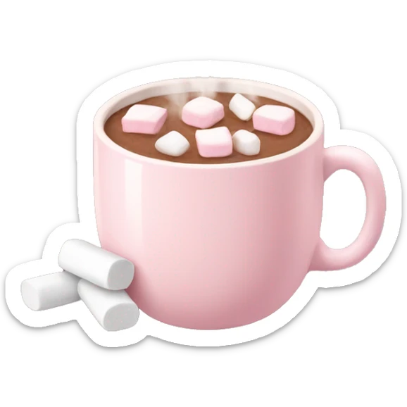 Light Pink mug of hot chocolate with marshmallows  sticker