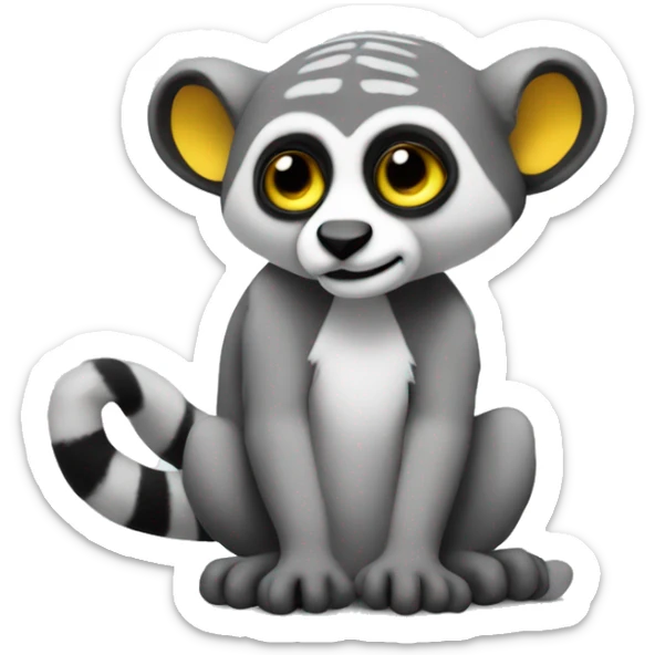 A stuffed animal in a lemur shape with gray and whited mixed coloured with big yellow eyes  sticker