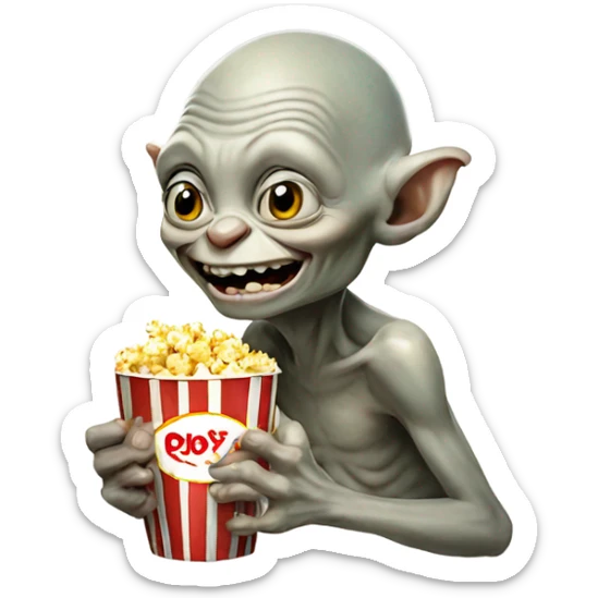 Gollum eating popcorn while smiling sticker
