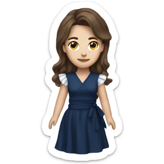 White girl with brown hair dark blue ruffle sleeve wrap dress full body sticker