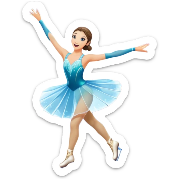 An icon of a theatrical ice show with close-up costumed figure skater performing a dramatic scene on a glowing ice stage. Spotlights, colorful scenery, and a cheering audience in a grand arena convey the magic and artistry of the ice performance. Transparent background included. sticker