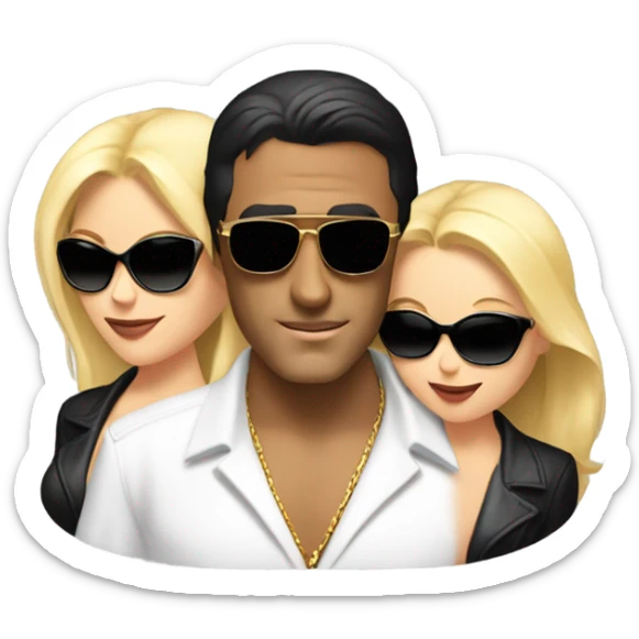 Tony Montana in sunglasses with 2 beautiful blondes with their arms around him sticker