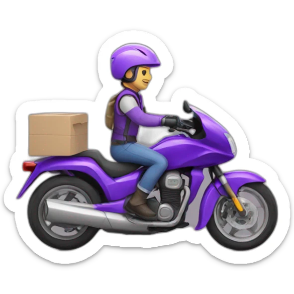 Bike delivery and rider with purple helmet sticker