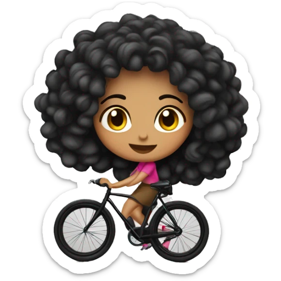 mujer con el pelo color negro rizado corto montando bicicleta profesional color negro sticker