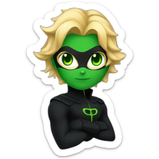 Miraculous chat noir black suit superhero with green eyes and blonde hair sticker