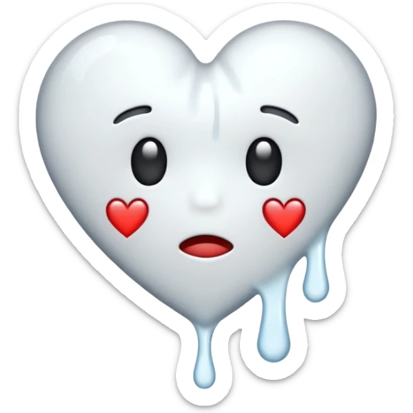 The broken heart emoji in white with sticky white liquid Ozzing out of it sticker