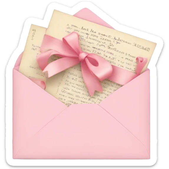 vintage love letters in envelope tied with a baby pink ribbon  sticker