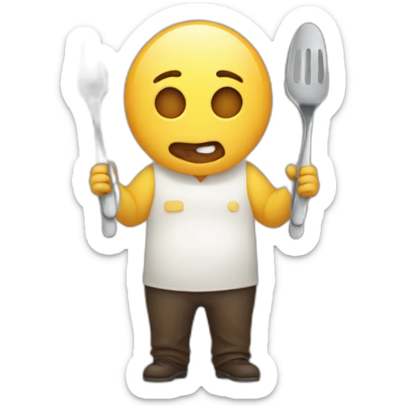 hungy person with cutlery in the hands and a yummy face sticker