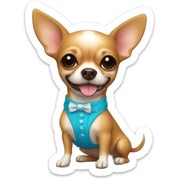 Chihuahua de color caramelo en la playa y con traje de baño sticker