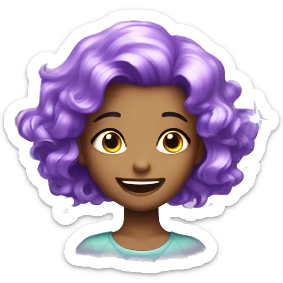 one girl with purple crystal hair, she is feeling happy and elated and excited, make her hair shiny with prisms and angles and edges sticker