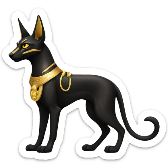 Black Egyptian Anubis-Cat. Golden Anubis-Rings and yellow markings. Full body sticker
