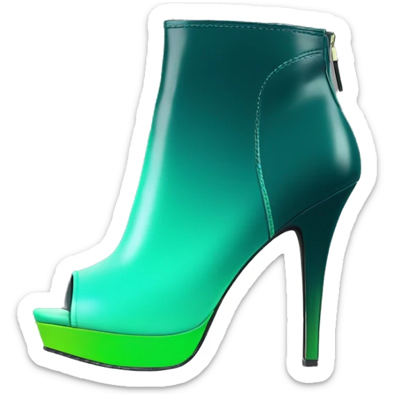 Realistic isolated top front view of a pair of dark teal,lime green,mint green and emerald green ombre high heel peep toe ankle bootie boots. sticker