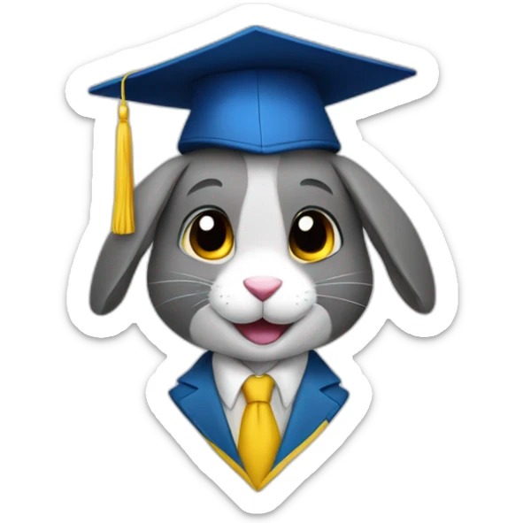 A rabbit student in a suit in the color of the Ukrainian flag in a square academic cap sticker