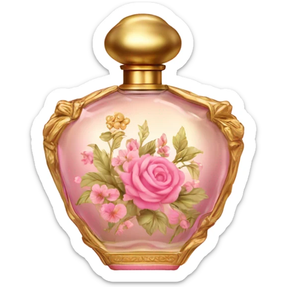 Gold and pink vintage French style perfume bottle with flowers  sticker
