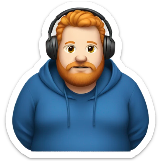 fat man with blue hoodie, headphones, ginger hair and beard sticker