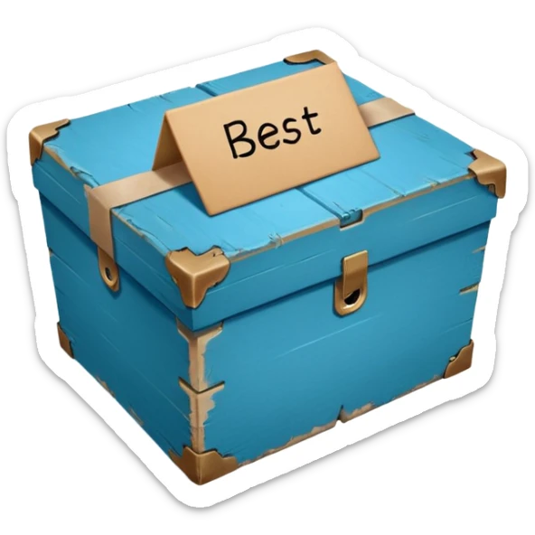 All Blue box laying down with the words ‘Best Kept’ written on top of it in cursive  sticker