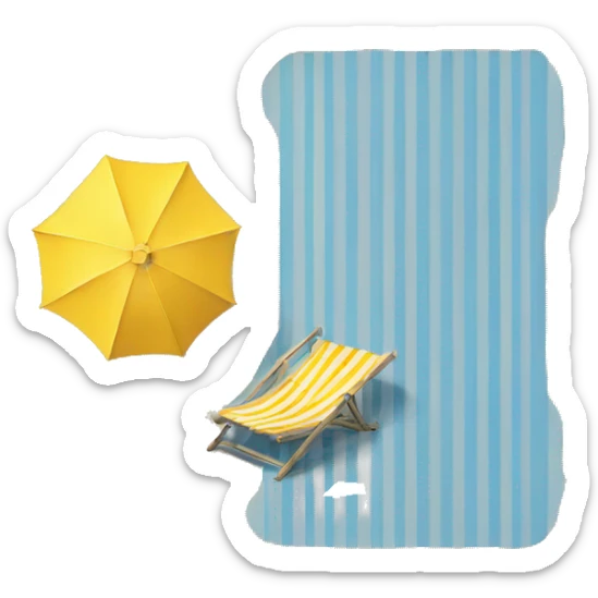 blue striped deckchair and yellow striped parasol at the beach sticker