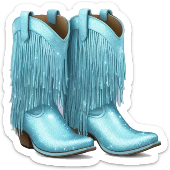 Realistic pastel blue fashion cowgirl boots with sparkly shiny glitter fringe on them. sticker