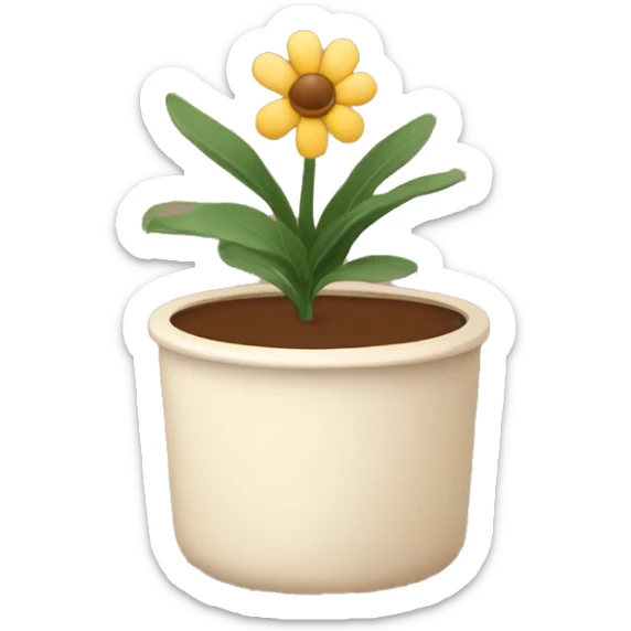 there is a pot in pastel brown colors and there is an indoor flower in it sticker