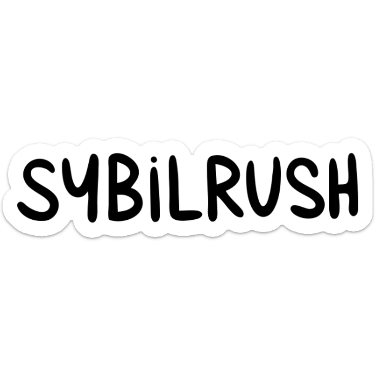 The word "SYBILRUSH" in handwritten style sticker