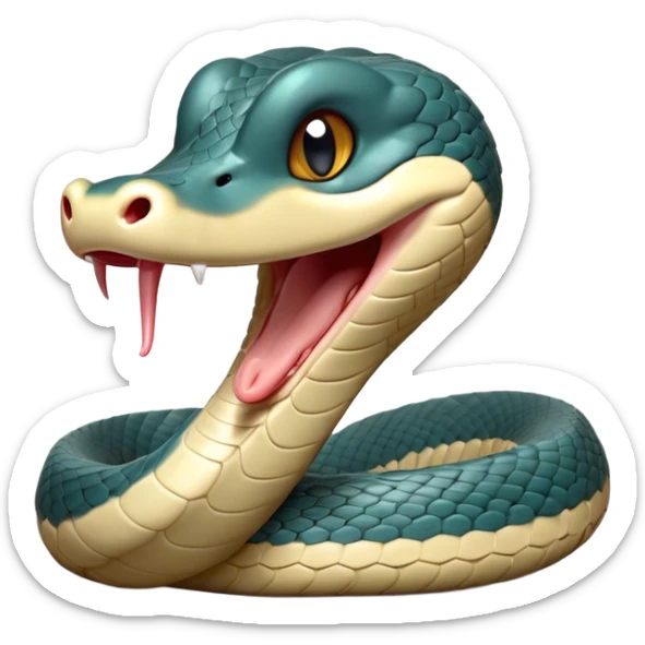 Cinematic Cute Yawning Chinese Water Snake Portrait Emoji, Head tilted slightly with a dramatic, wide-open yawn, showcasing a soft, glossy scaled body with gently drooping edges and half-closed, drowsy eyes, Simplified yet irresistibly adorable features, highly detailed, glowing with a soft, cozy aquatic glow, high shine, relaxed yet expressive, stylized with a dash of waterborn charm, soft glowing outline, capturing the essence of a sleepy yet affectionate water snake that seems ready to stretch out and rest in its watery domain! sticker