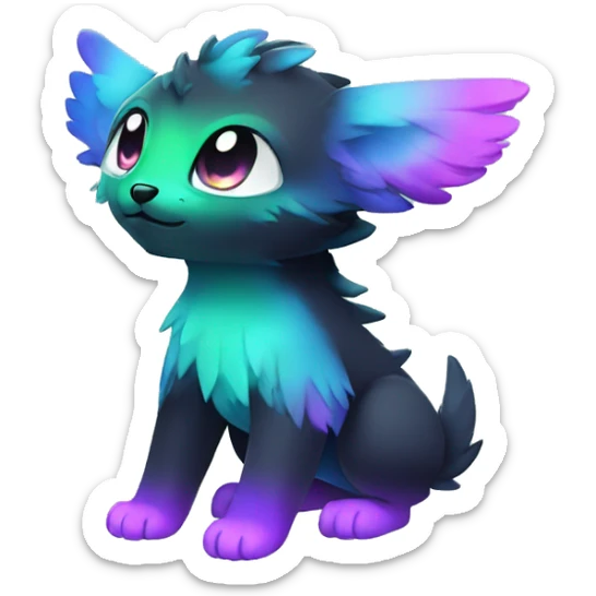 Cute cool black nebula fading green blue purple pink gradient animal hybrid Fakemon full body sticker
