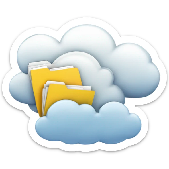 A cloud with folders and files flying in and out of it. sticker
