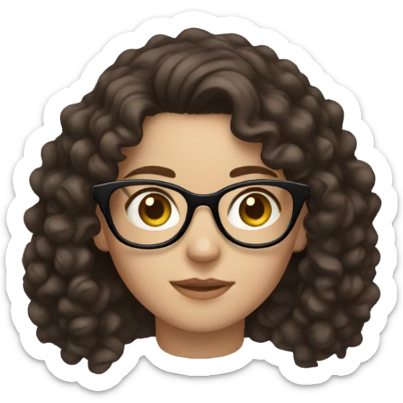 White girl dark brown curly hair and glasses sticker