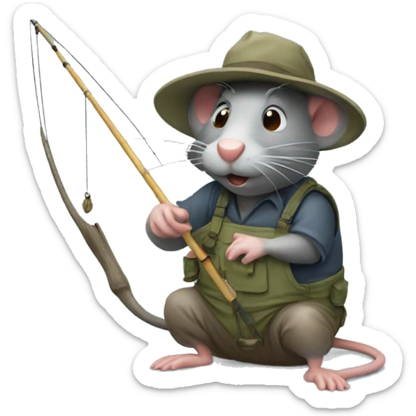 Rat fishing  sticker