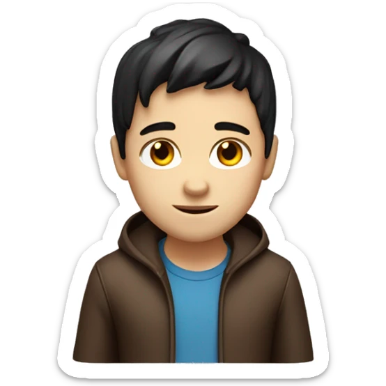 3d face boy avatar, black hair, middle parted hair, fair tone skin, round face, dark chocolate eyes sticker