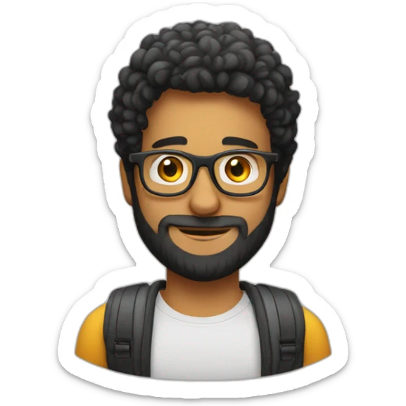 young brazilian man with beard and glasses and t-shirt like a tech bro, hair must be straight hair sticker