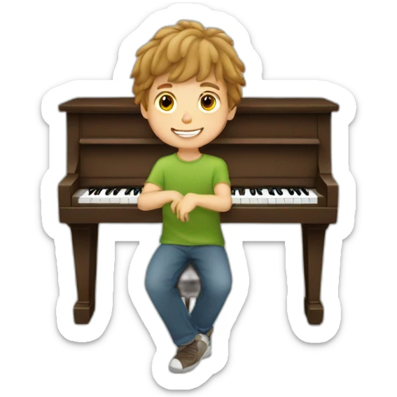 Caucasian-boy-child-shaggy-light-brown-hair-playing-piano sticker