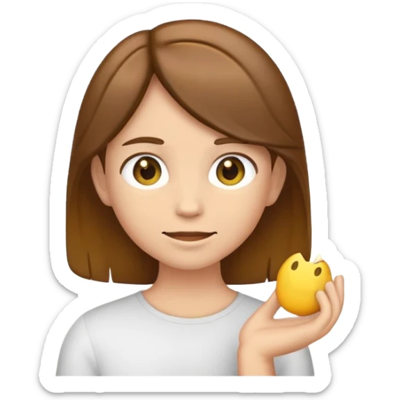 yellow emoji style character with brown hair tucking hair behind ear sticker