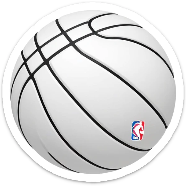 minimalist white Spalding basketball with simple NBA logo, few colorful lines, clean design sticker